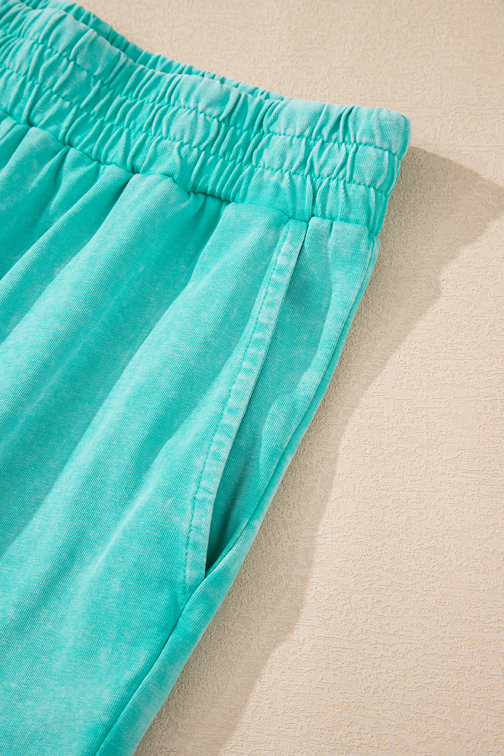 Mint Green Acid Wash Star Patched Rolled Trim Pants Set