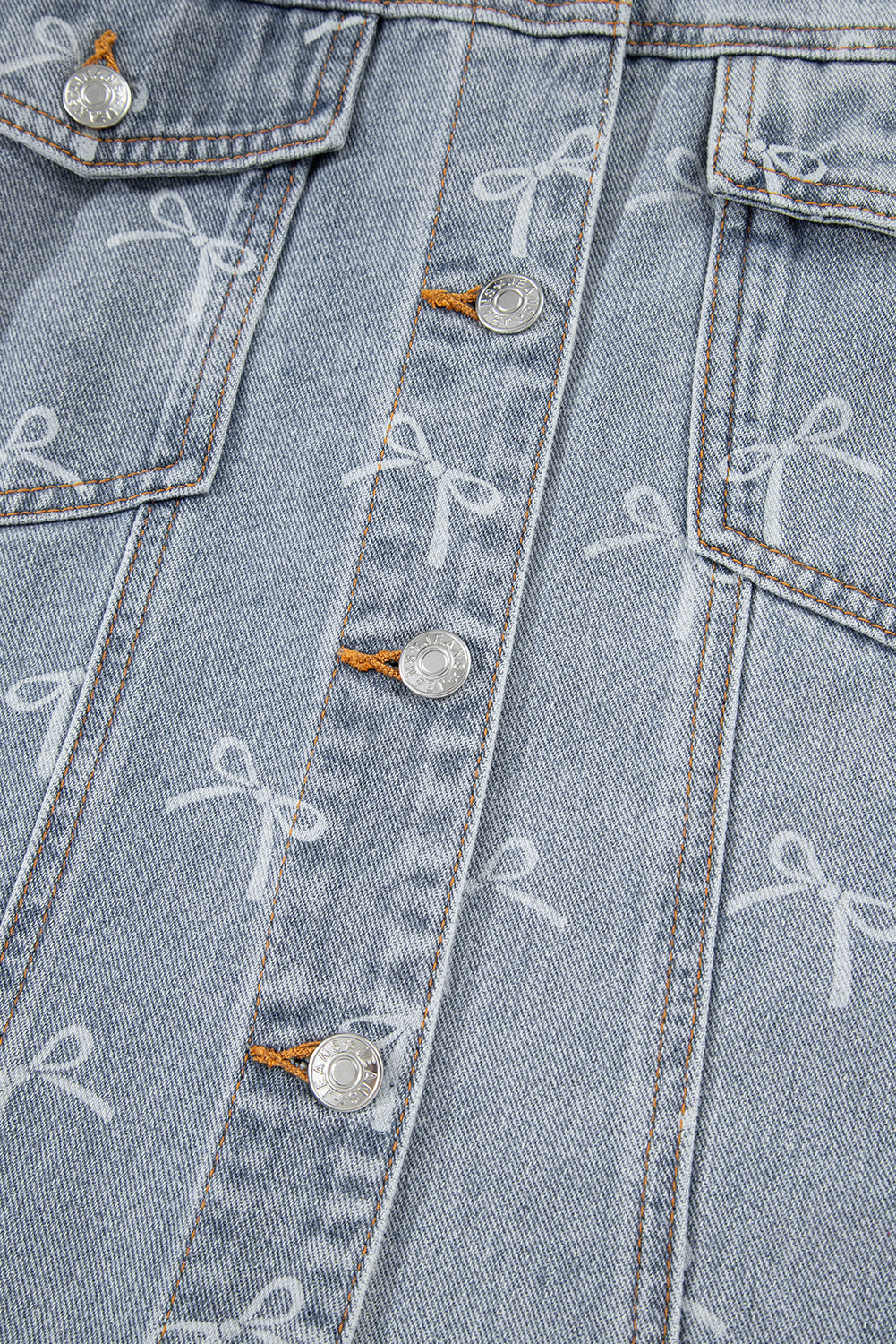 Raw Hem Denim Jacket Sky Blue Bow Knot Print Light Wash