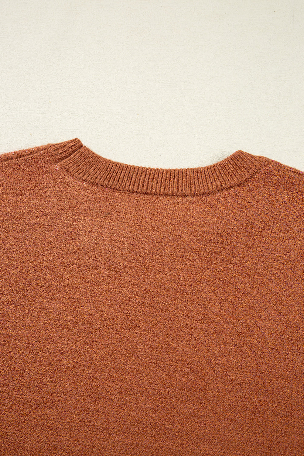 Brown Floral Short Puff Sleeve Sweater