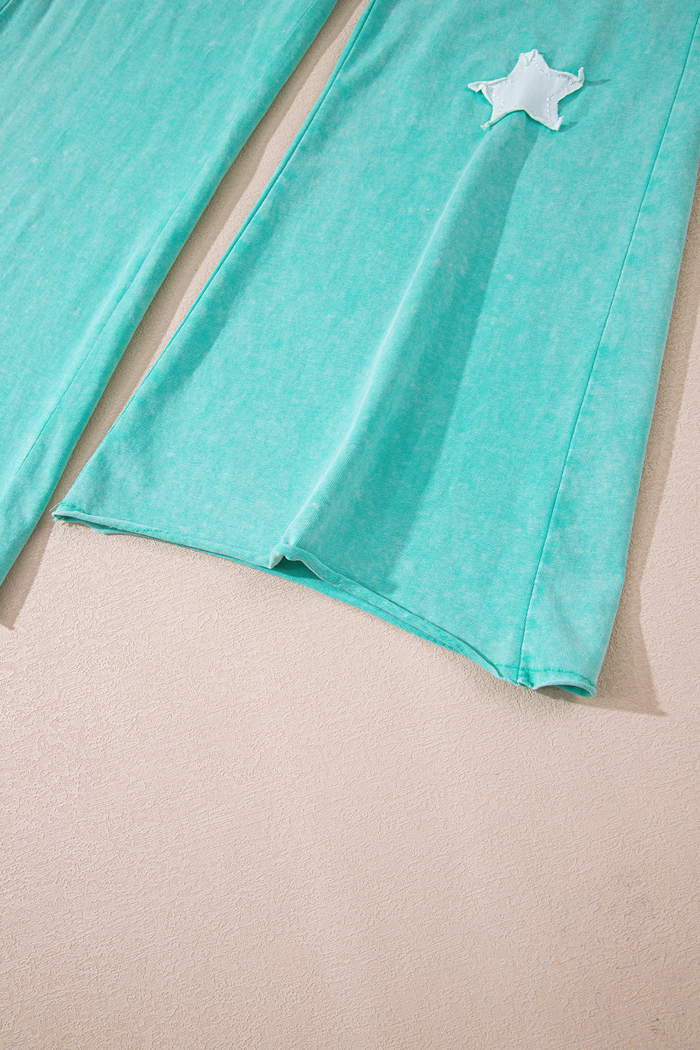 Mint Green Acid Wash Star Patched Rolled Trim Pants Set