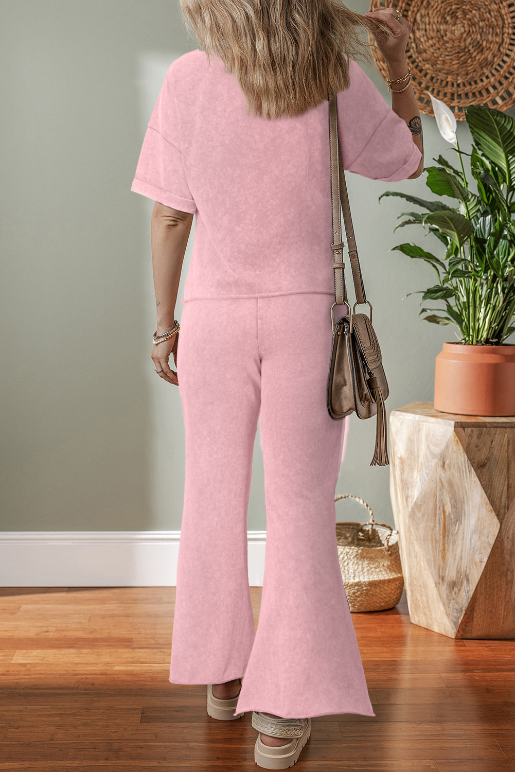Mint Green Acid Wash Star Patched Rolled Trim Pants Set