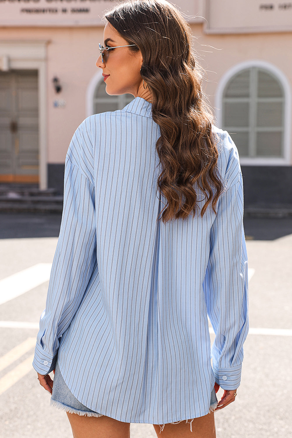 Green Stripe Button Up Oversized Casual Shirt