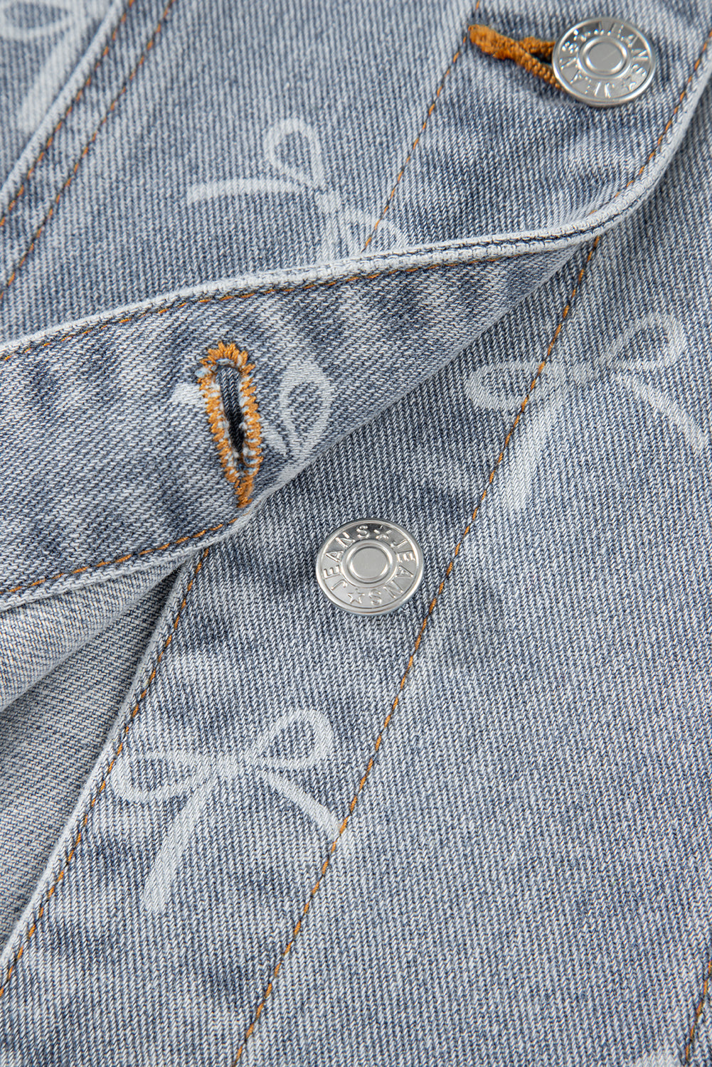 Raw Hem Denim Jacket Sky Blue Bow Knot Print Light Wash