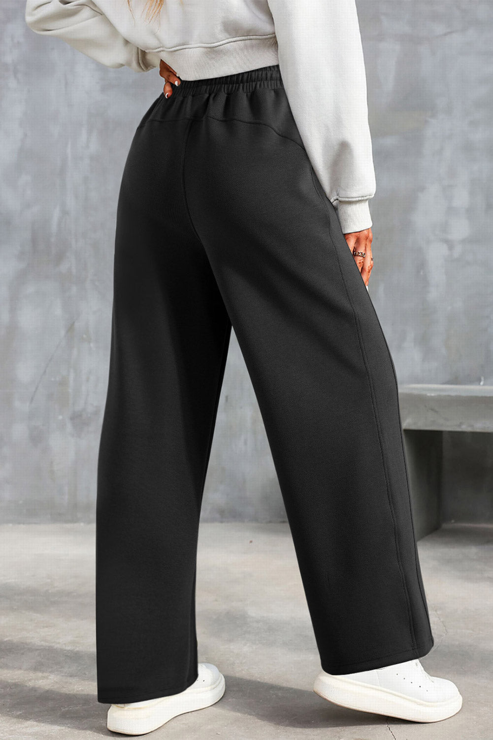 Black Scuba Drawstring High Waist Solid Color Sweatpants