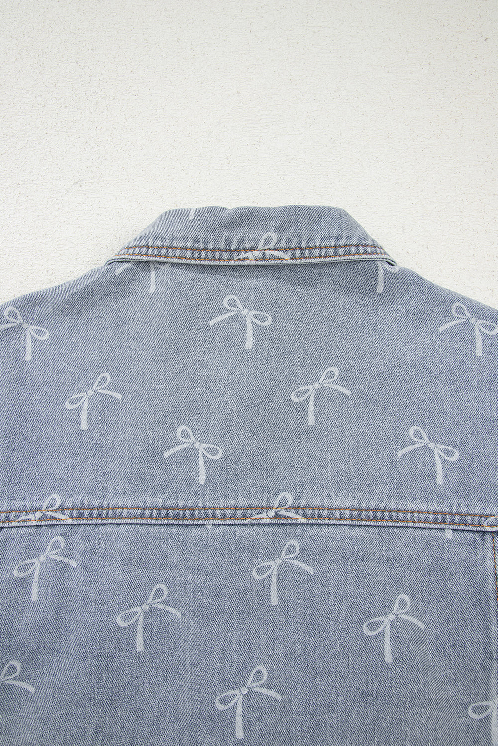 Raw Hem Denim Jacket Sky Blue Bow Knot Print Light Wash