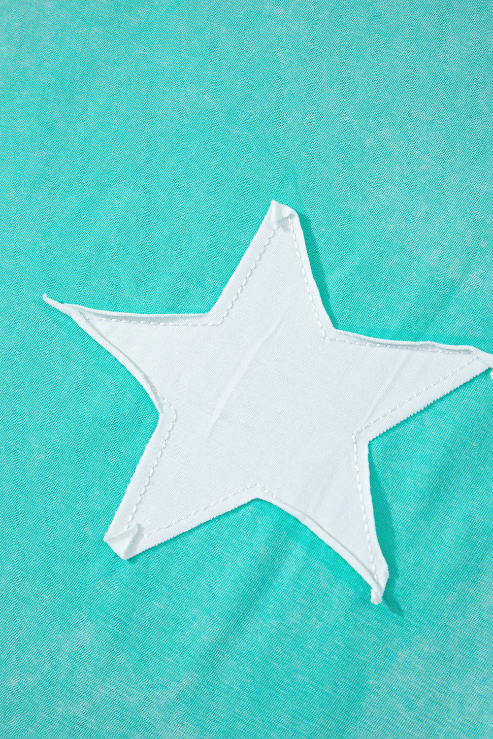 Mint Green Acid Wash Star Patched Rolled Trim Pants Set