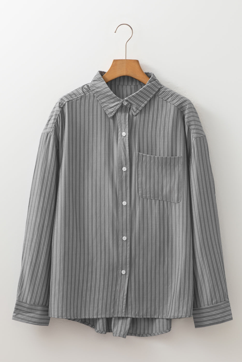 Green Stripe Button Up Oversized Casual Shirt