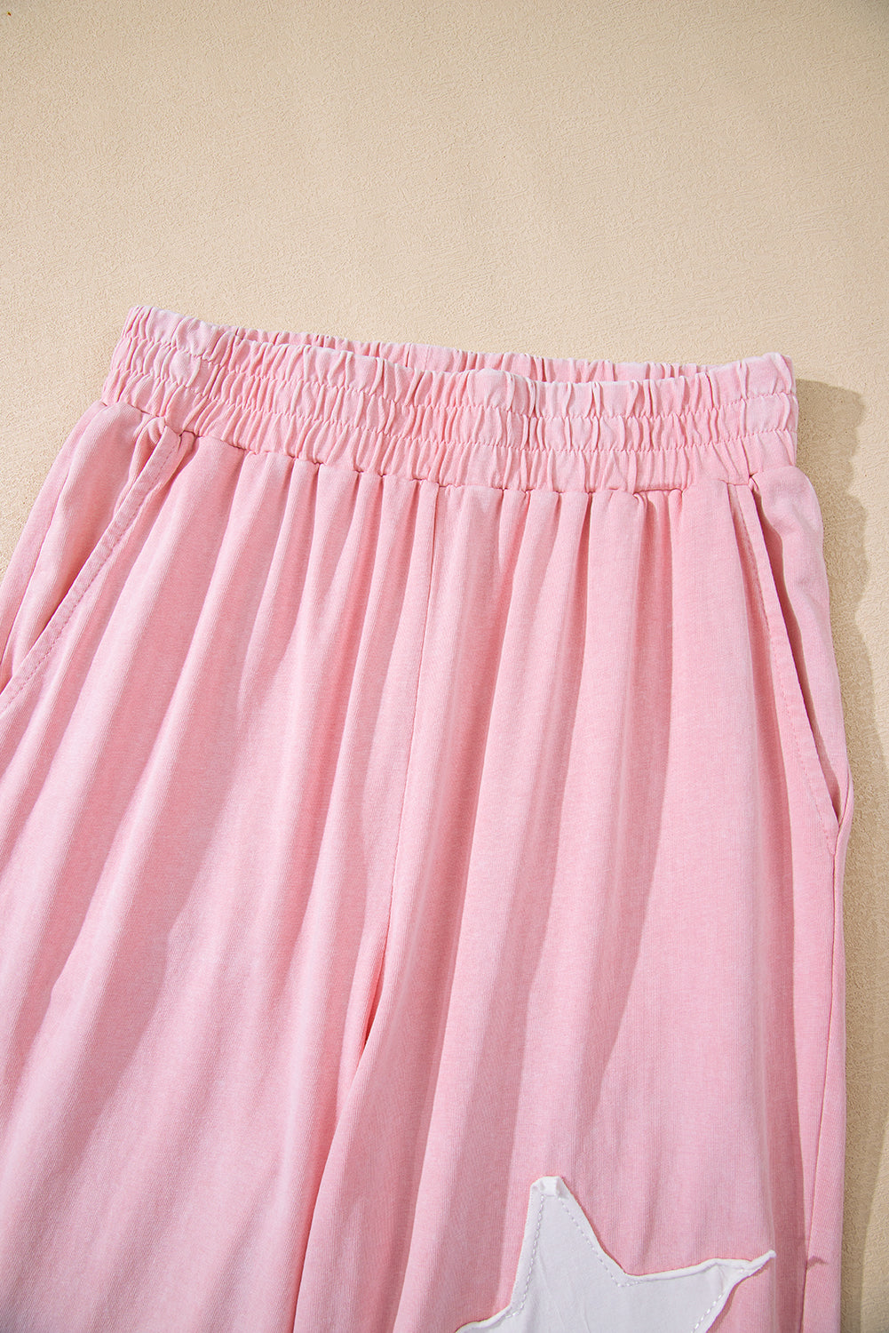 Mint Green Acid Wash Star Patched Rolled Trim Pants Set