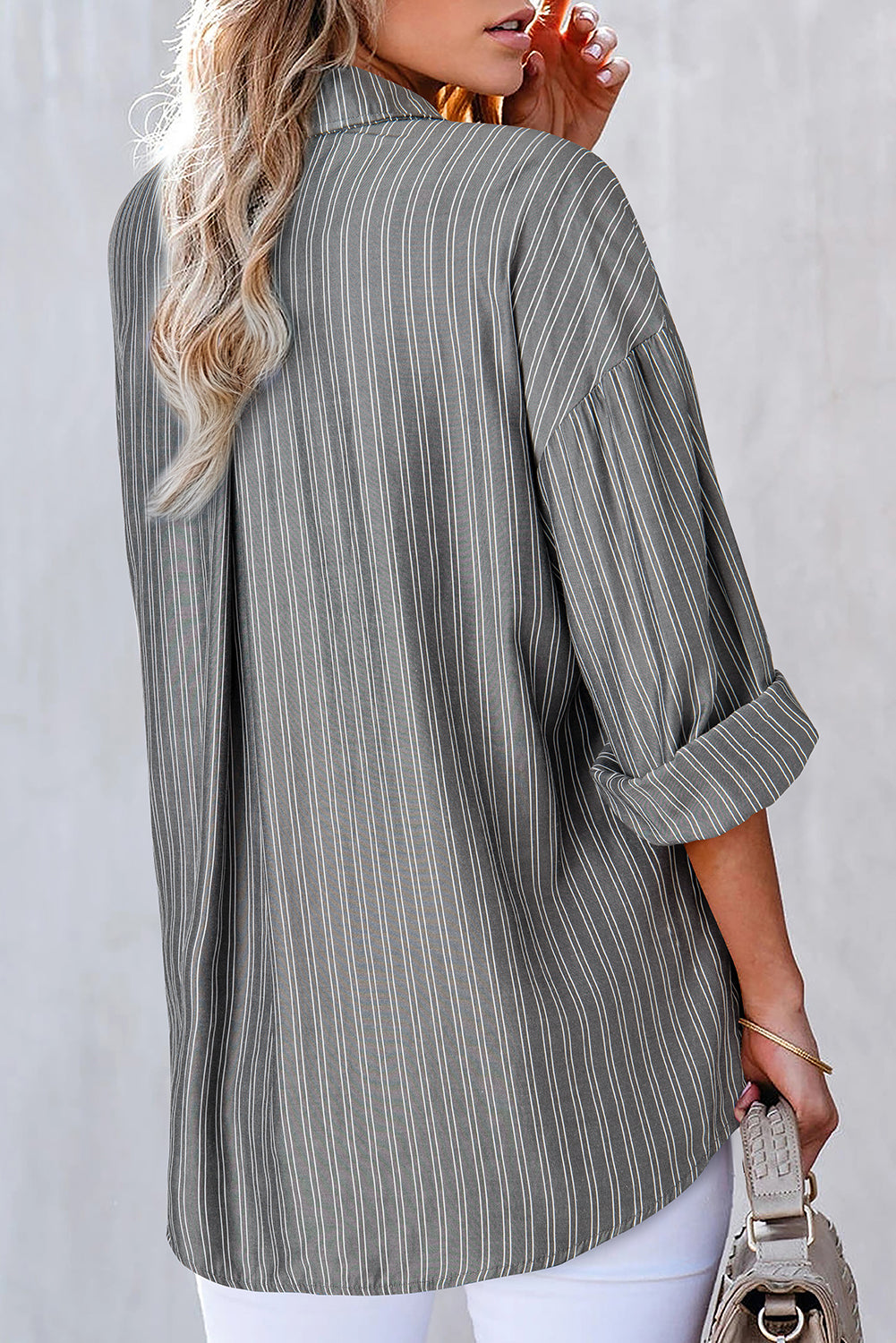 Green Stripe Button Up Oversized Casual Shirt