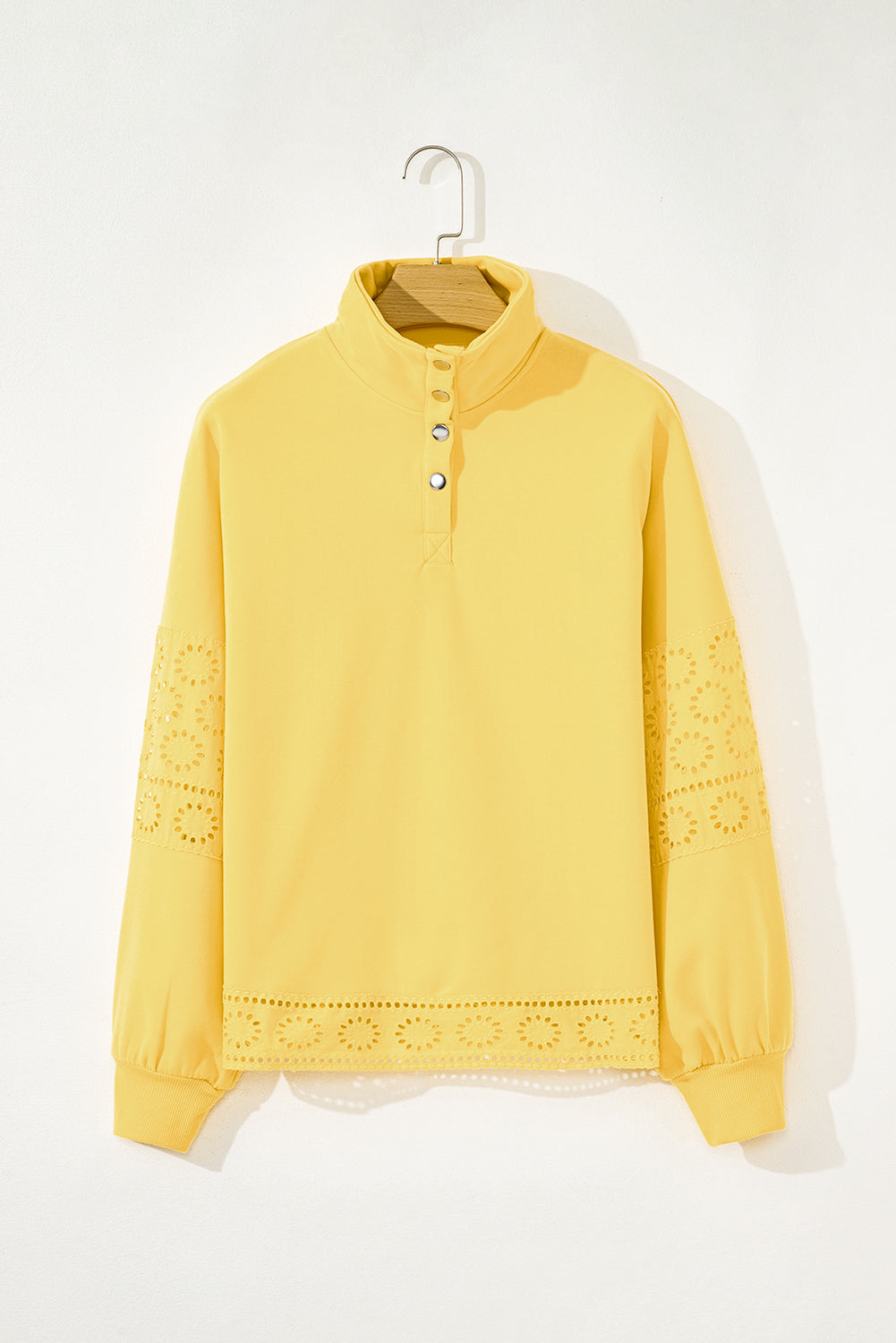 Bonbon Embroidered Flower Patchwork Snap Buttons Pullover Sweatshirt