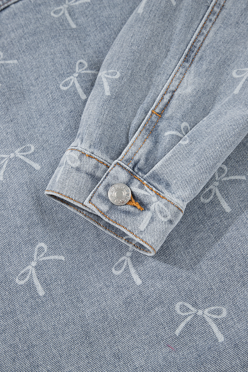 Raw Hem Denim Jacket Sky Blue Bow Knot Print Light Wash