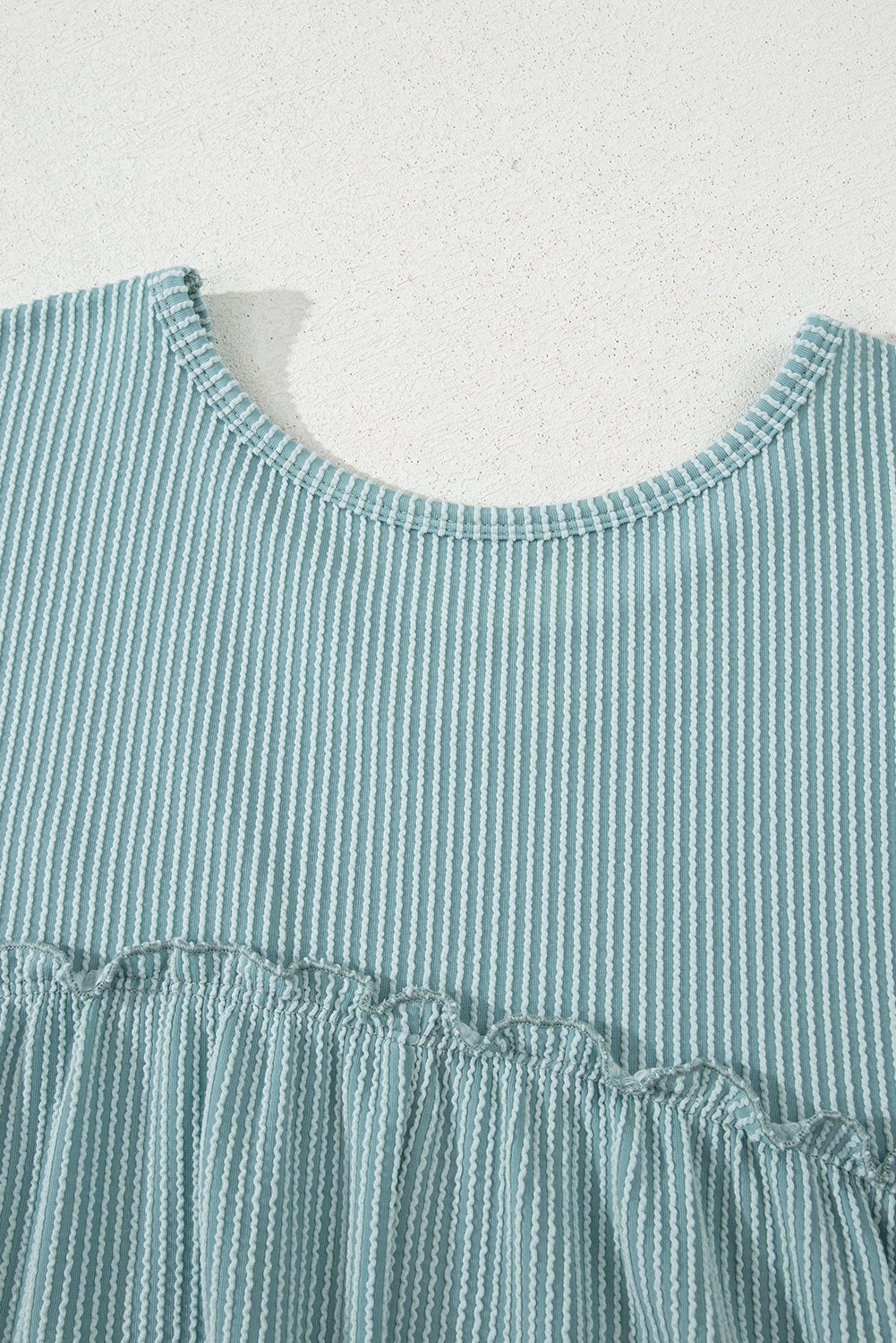 Corded Knit Textured Patched Pocket Frilled Swing Mini Dress with Pockets Dusty Pink