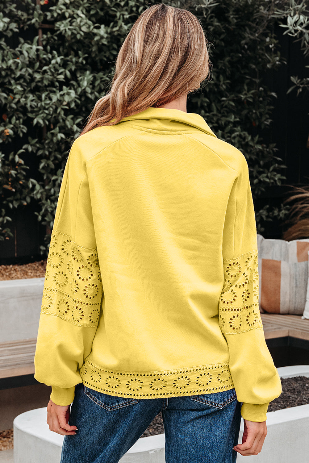Bonbon Embroidered Flower Patchwork Snap Buttons Pullover Sweatshirt