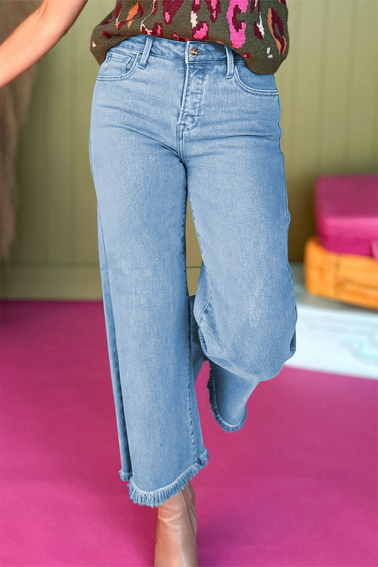 Acid Washed High Rise Cropped Wide Leg Jeans