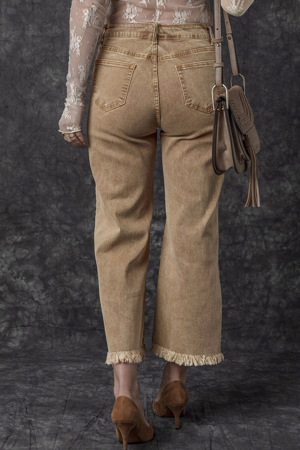 Acid Washed High Rise Cropped Wide Leg Jeans